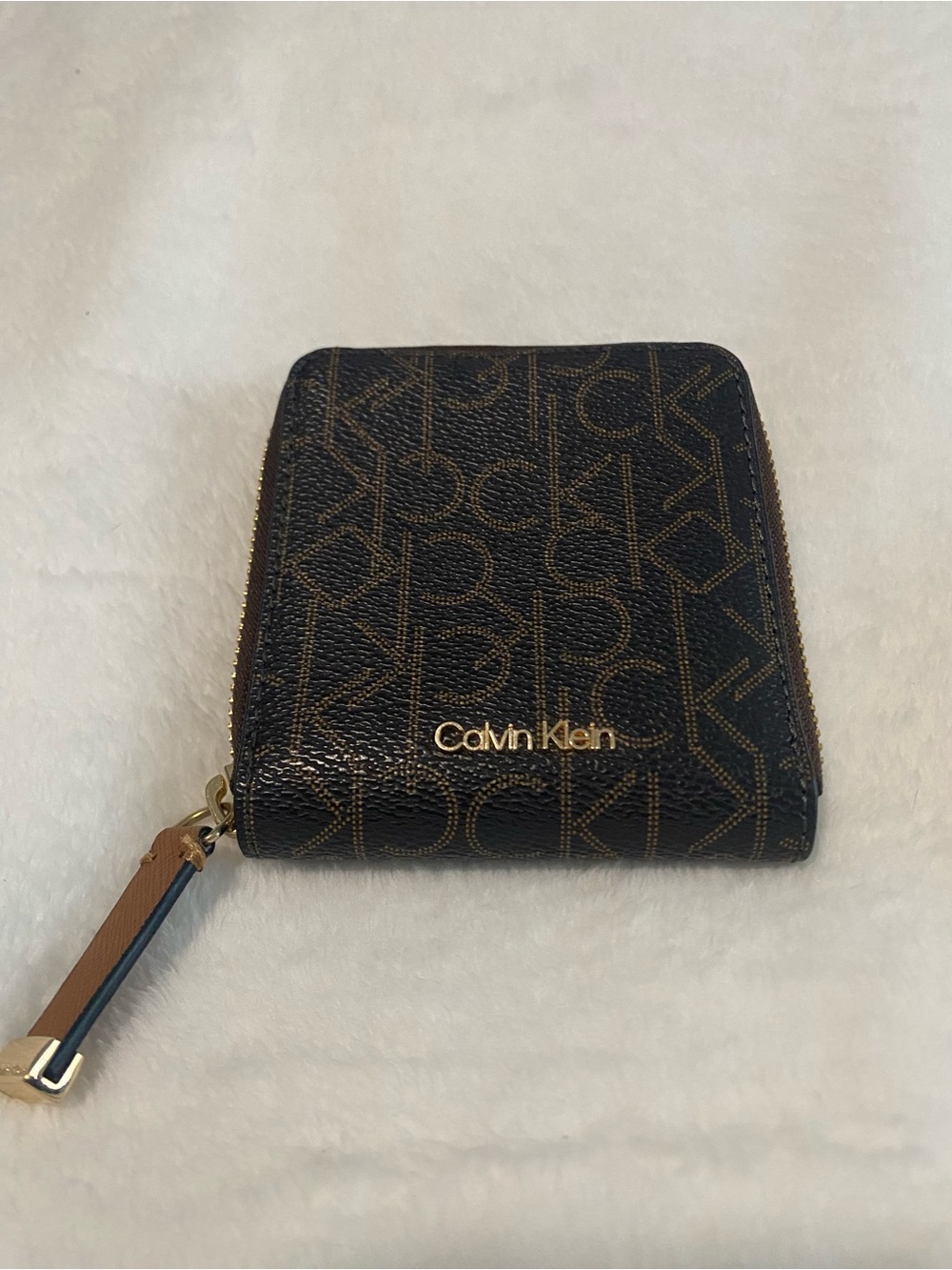 Calvin Klein Black Logo Zip-Around Card Holder with Gold Hardware